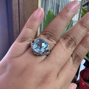 925 sterling silver Blue Topaz CZ Cocktail Ring